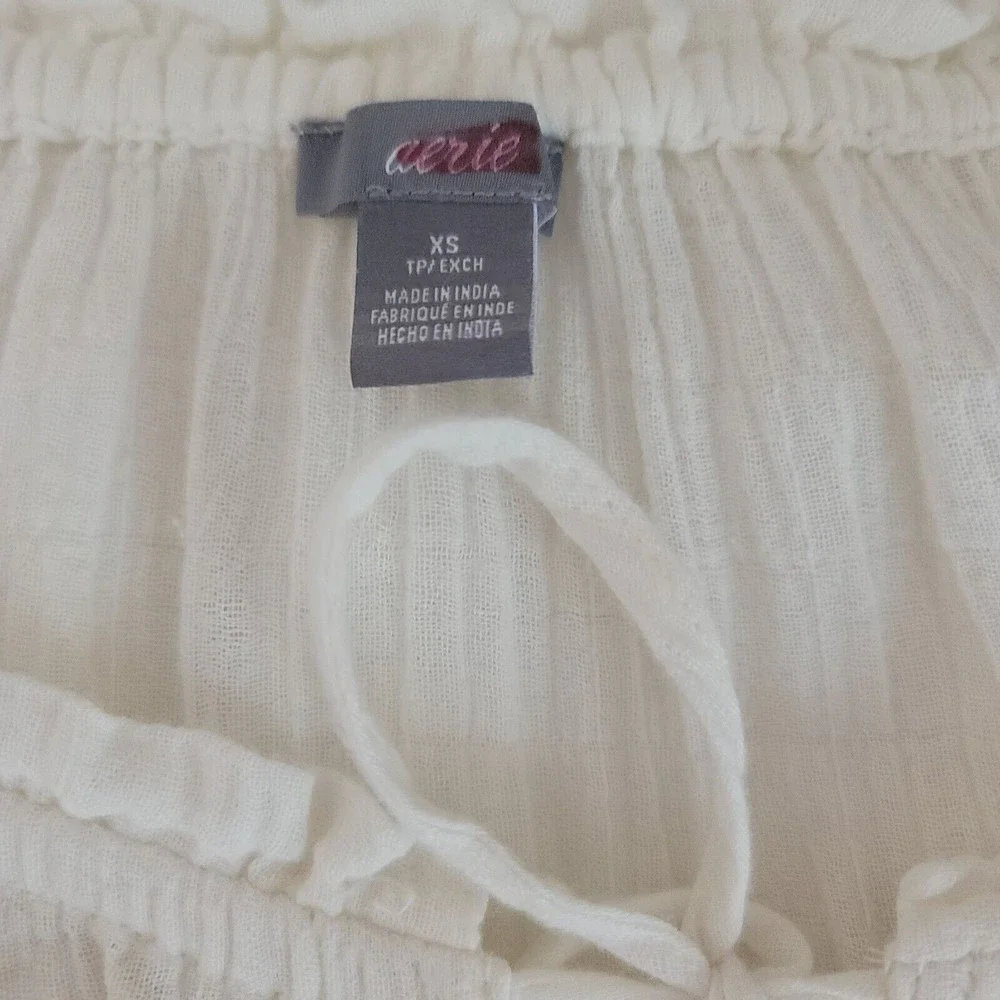 Aerie Womens Size XS White Gauze Summer Mini Dress Crochet trim Long Sleeve Boho - Picture 3 of 14